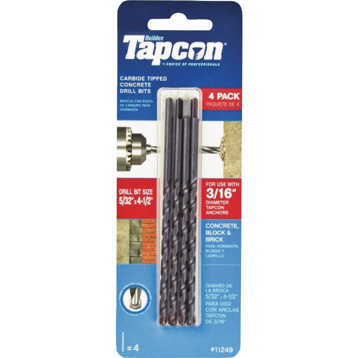 Expertly Made Tapcon 5 32 In. x 4-1 2 In. Carbide Masonry Drill Bit 4-Pack Quality