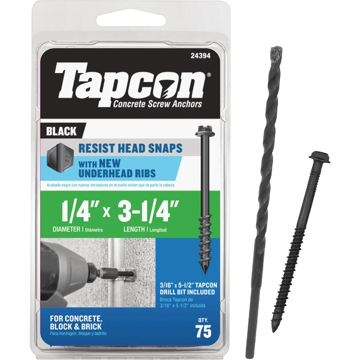 Sophisticated Tapcon 1 4 In. x 3-1 4 In. Black Hex Washer Concrete Screw Anchor 75 Ct. User-Friendly