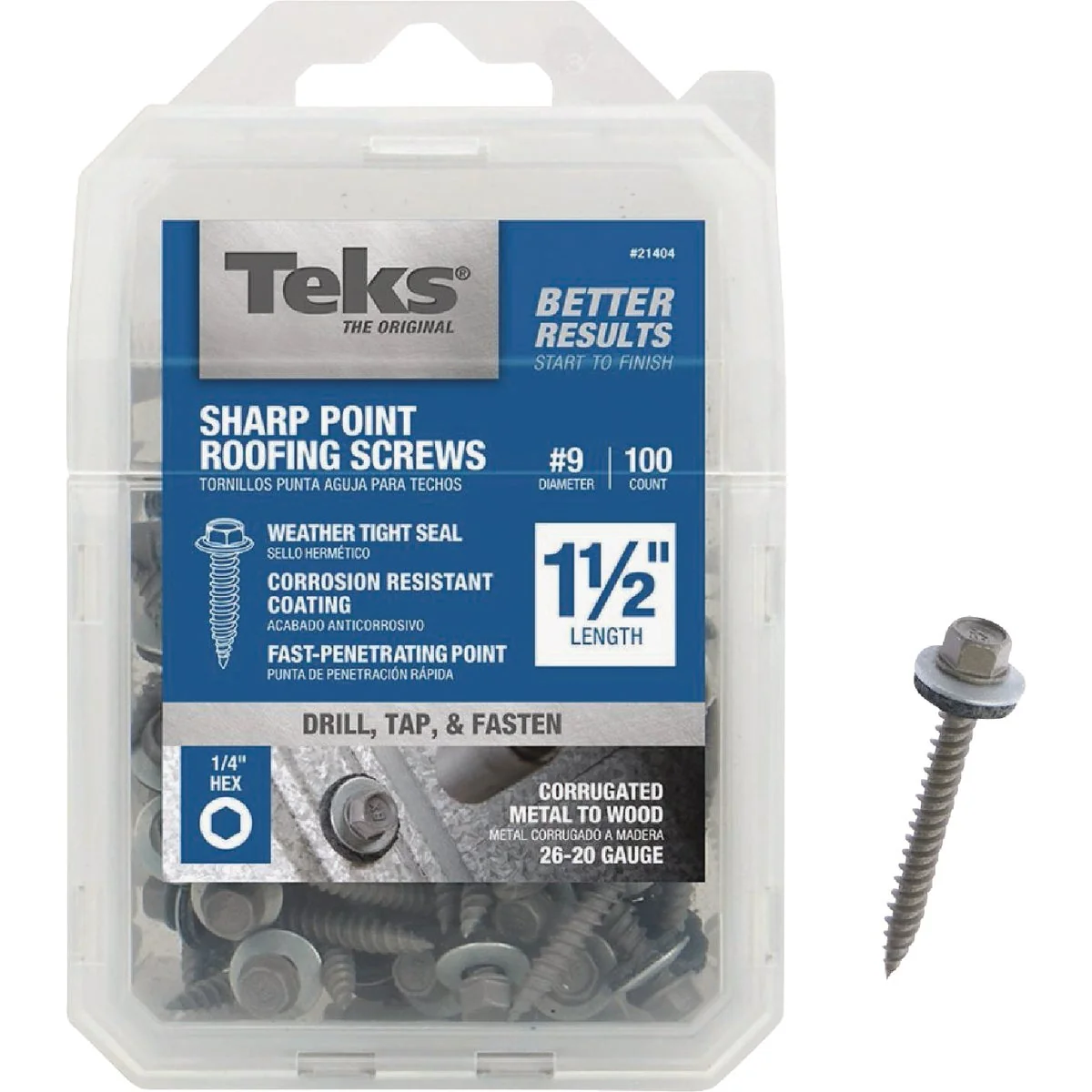 Sophisticated Teks 9 x 1-1 2 In. Hex Washer Head Sharp Point Metal to Wood Roofing Screw 100 Ct. Classic