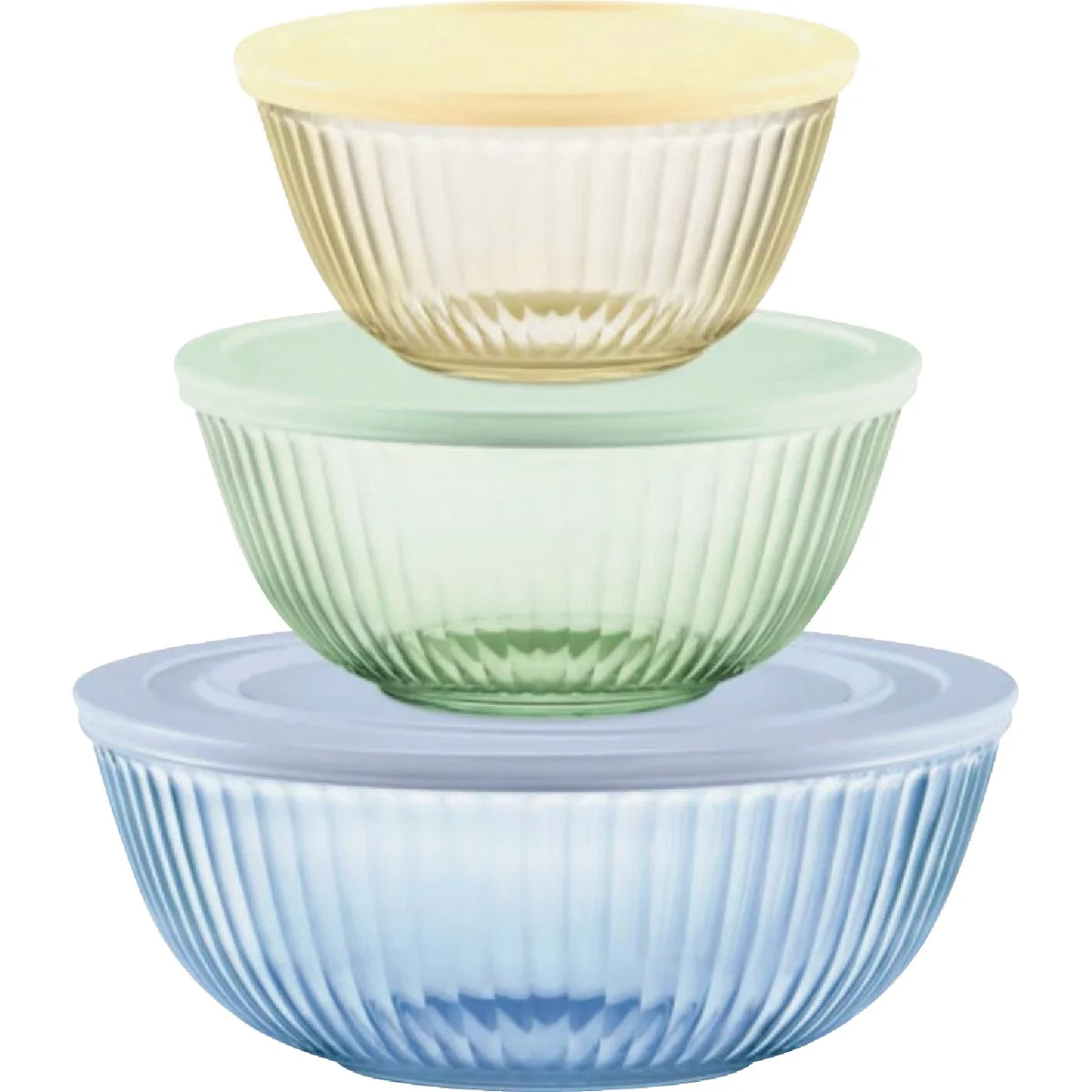 Easy-to-Use Pyrex Colors Sculpted Tinted Covered Glass Mixing Bowl Set 6-Piece Unique