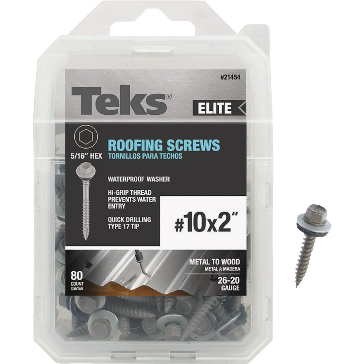 Trusted Teks Elite 10 x 2 In. Hex Washer Head Sharp Point Metal to Wood Roofing Screw 80 Ct. Convenient