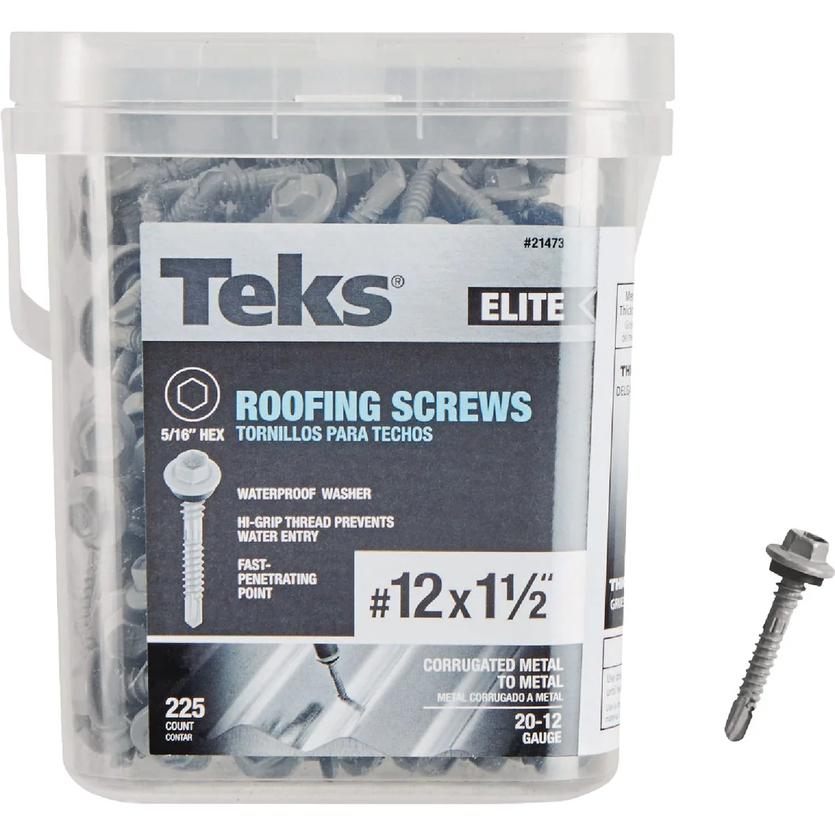 Proven Teks Elite 12 x 1-1 2 In. Hex Washer Head Drill Point Metal to Wood Roofing Screw 225 Ct. Secure