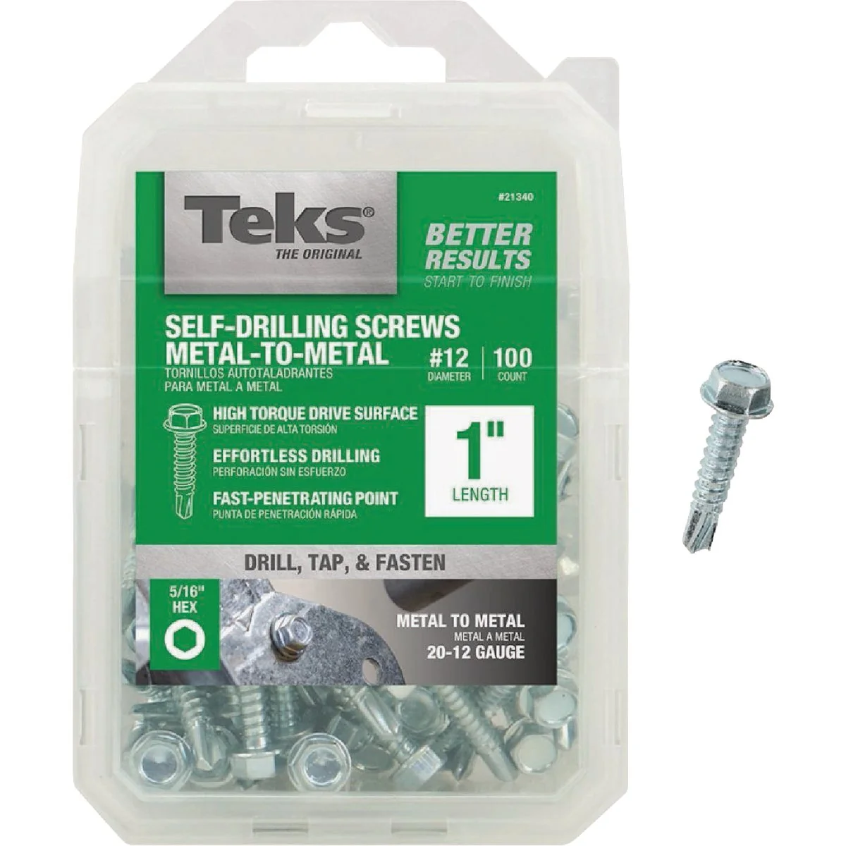 Eco-Friendly Teks 12 x 1 In. Hex Washer Head Sharp Point Metal to Metal Screw 100 Ct. Comfortable