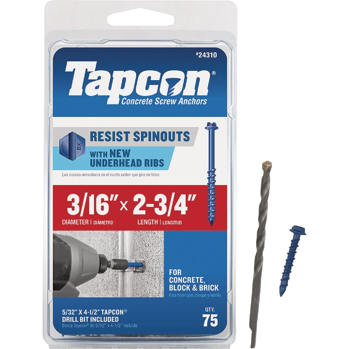 Versatile Tapcon 3 16 In. x 2-3 4 In. Hex Washer Concrete Screw Anchor 75 Ct. Elite
