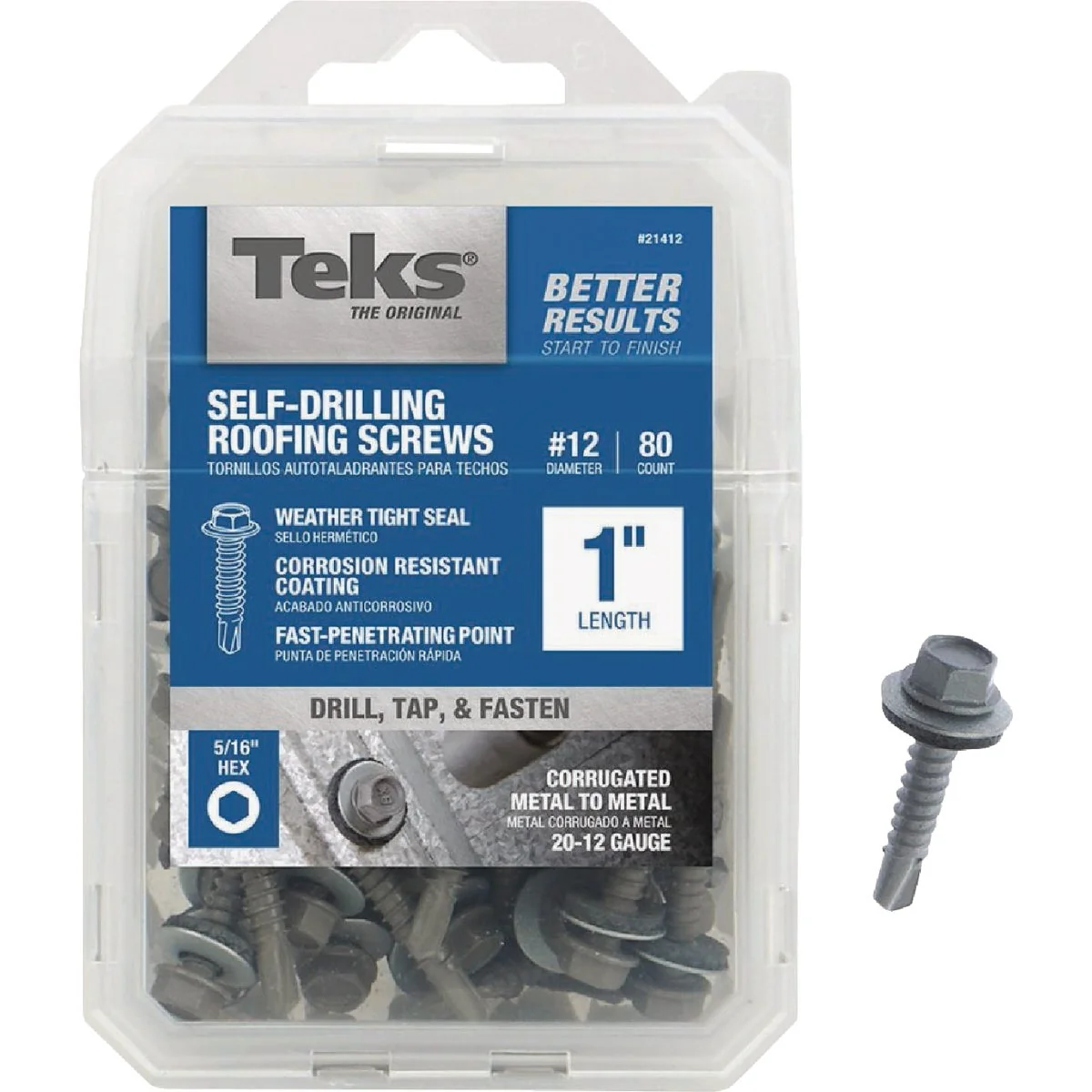 Proven Teks 12 x 1 In. Hex Washer Head Sharp Point Metal to Wood Roofing Screw 80 Ct. Smart