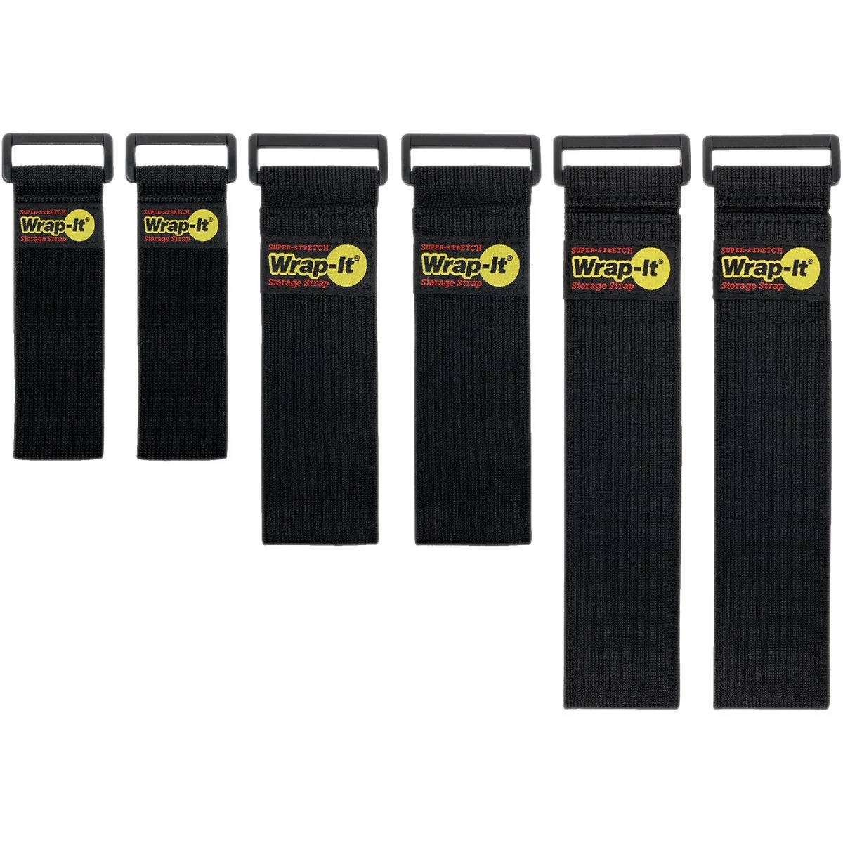 Consistent Wrap-It Storage Super-Stretch Assorted Elastic Hook Loop Cinch Straps 6-Pack Soft