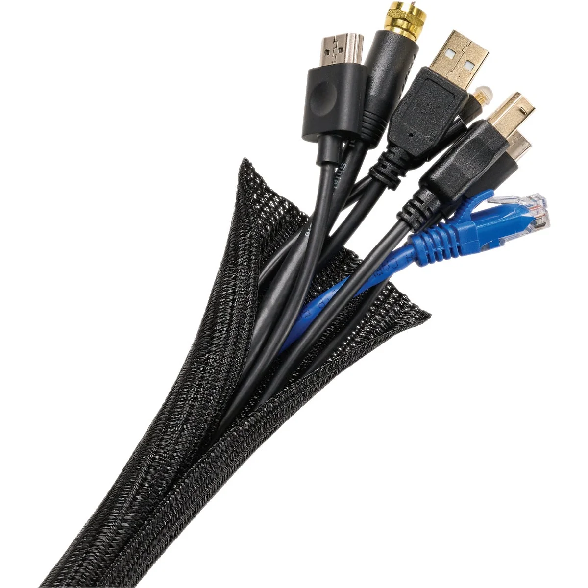 First-Class Wrap-It Storage 10 Ft. x 3 4 In. Black Mesh Cable Sleeve Convenient
