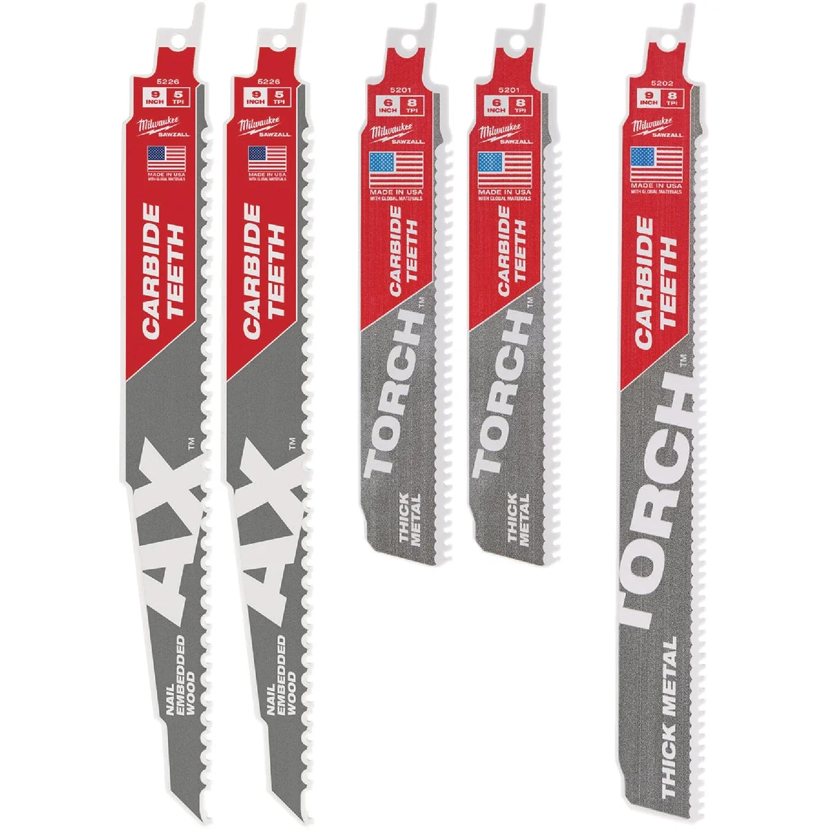 Carefully Designed Milwaukee SAWZALL Carbide Demolition Wood Metal Cutting Reciprocating Saw Blade Set 5-Piece Crafted