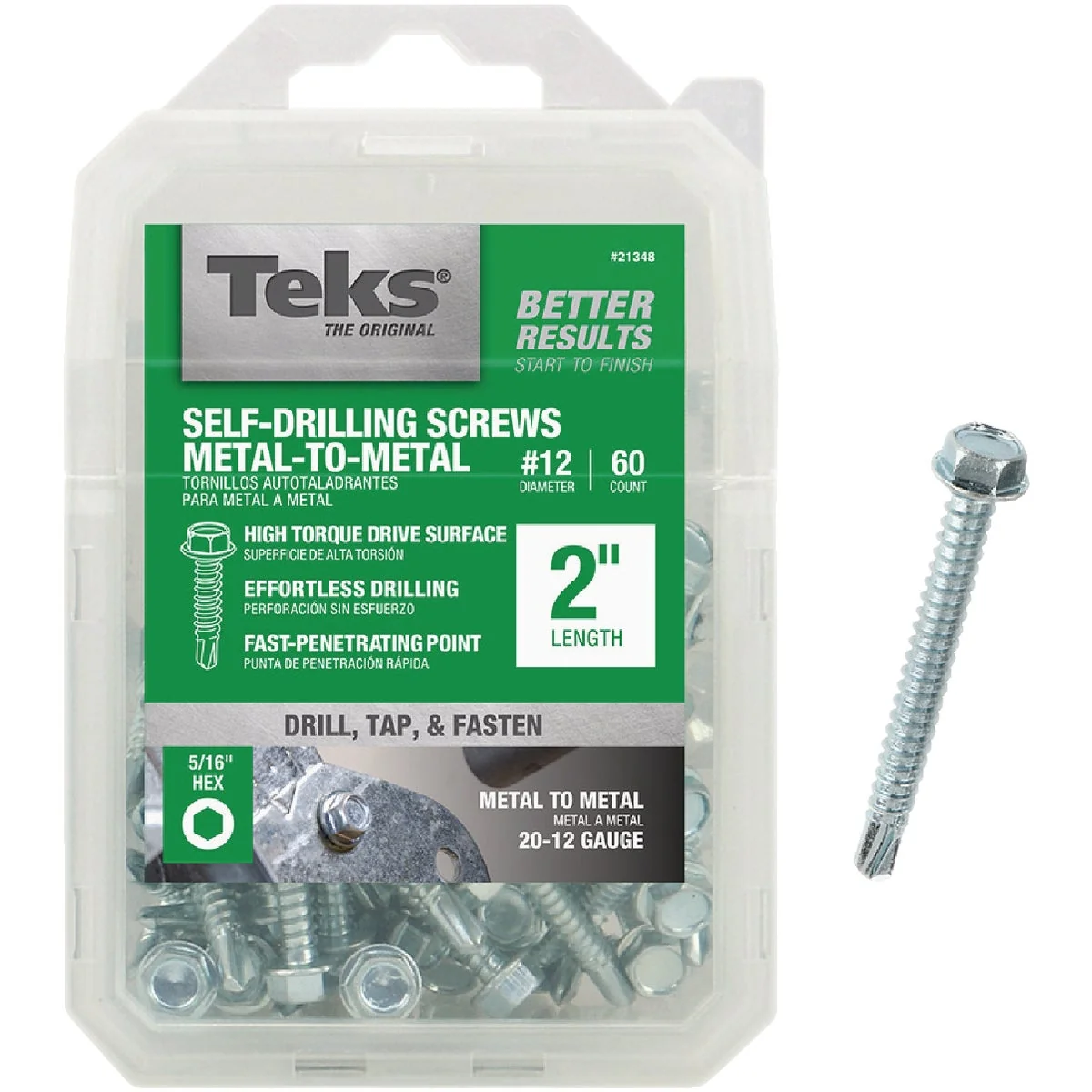 Contemporary Teks 12 x 2 In. Hex Washer Head Drill Point Metal to Metal Screw 60 Ct. Premium Material