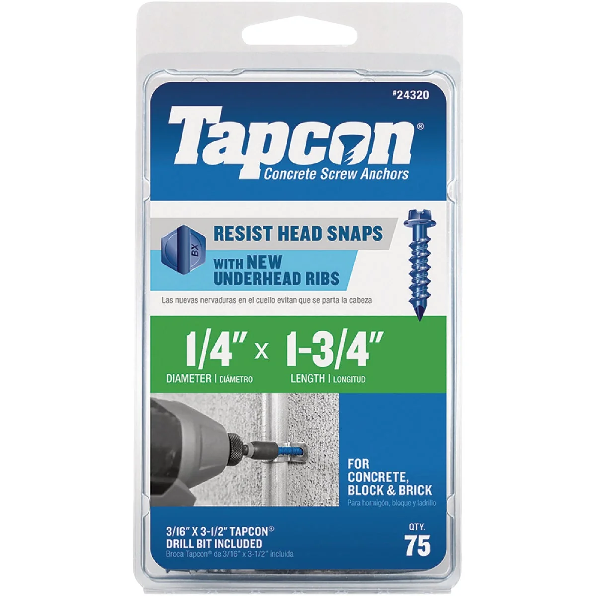 Fast Tapcon 1 4 In. x 1-3 4 In. Hex Washer Head Concrete Screw Anchors 75 Ct. Smooth
