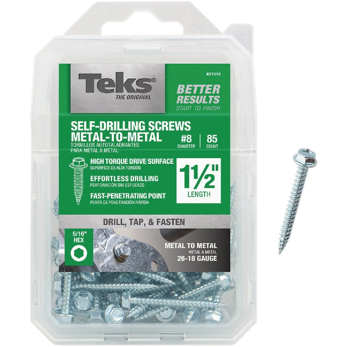 Verified Teks 8 x 1-1 2 In. Hex Washer Head Sharp Point Metal to Metal Screw 85 Ct. Versatile