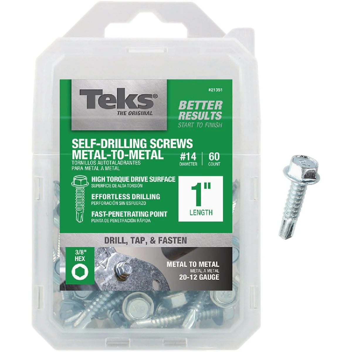 Soft Teks 14 x 1 In. Hex Washer Head Drill Point Metal to Metal Screw 60 Ct. Contemporary