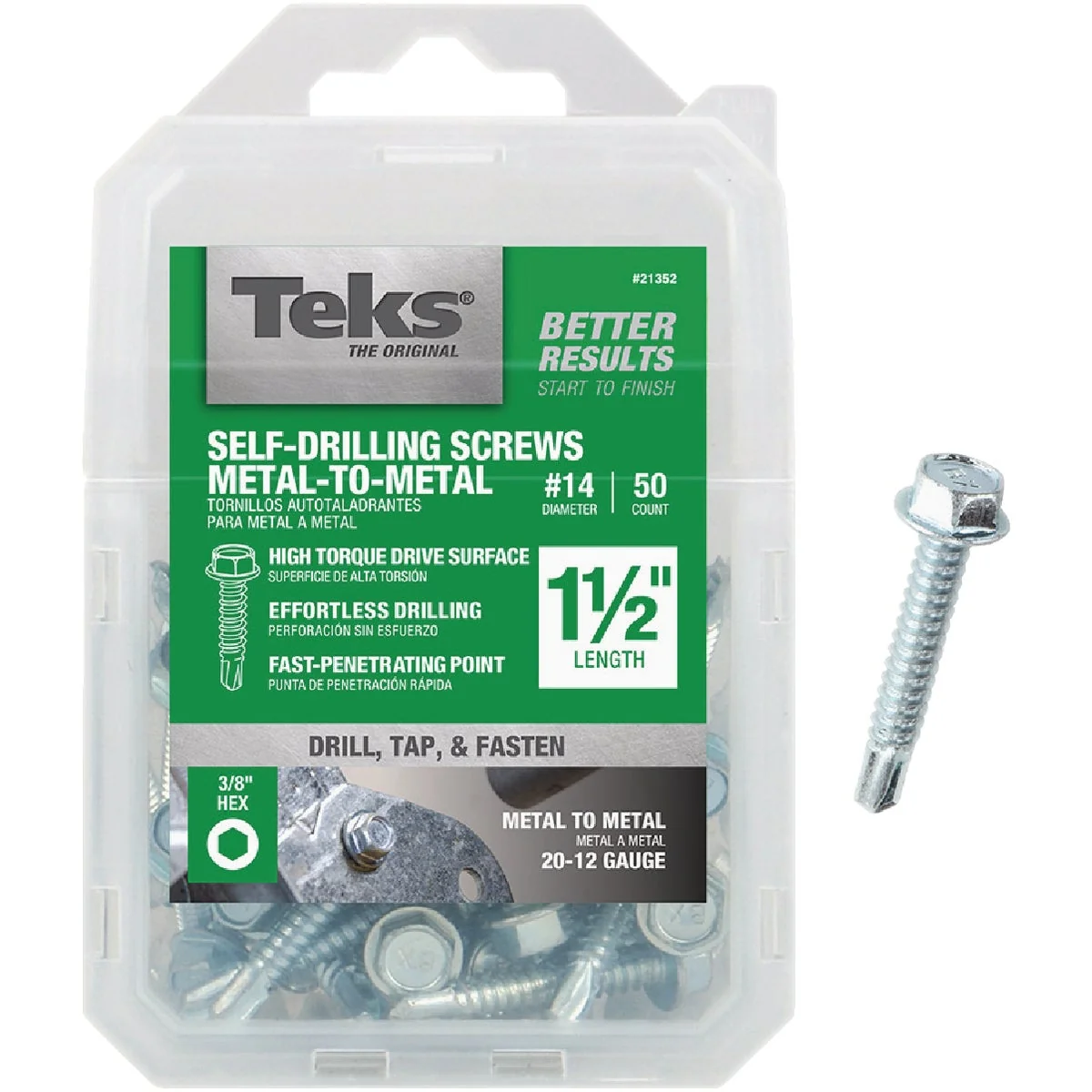 Next-Generation Teks 14 x 1-1 2 In. Hex Washer Head Drill Point Metal to Metal Screw 50 Ct. Secure
