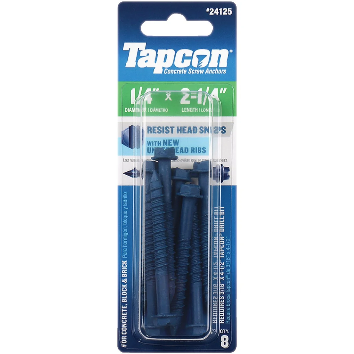 Organic Tapcon 1 4 In. x 2-1 4 In. Hex Washer Head Concrete Screw Anchors 8 Ct. Reusable