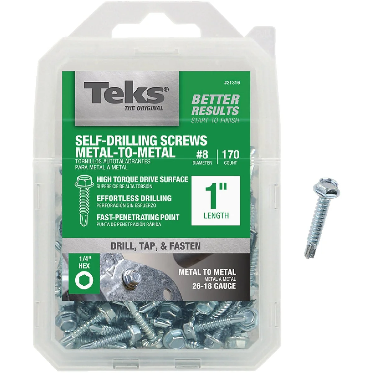 Convenient Teks 8 x 1 In. Hex Washer Head Drill Point Metal to Metal Screw 170 Ct. Proven