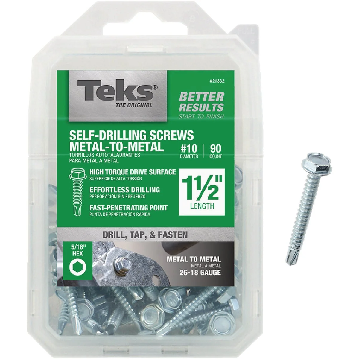 High-Quality Teks 10 x 1-1 2 In. Hex Washer Head Drill Point Metal to Metal Screw 90 Ct. High-Performance