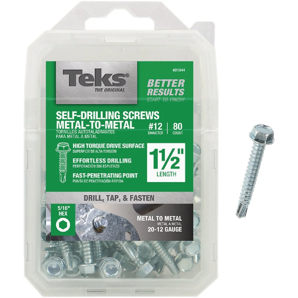 Responsible Teks 12 x 1-1 2 In. Hex Washer Head Drill Point Metal to Metal Screw 80 Ct. Optimized
