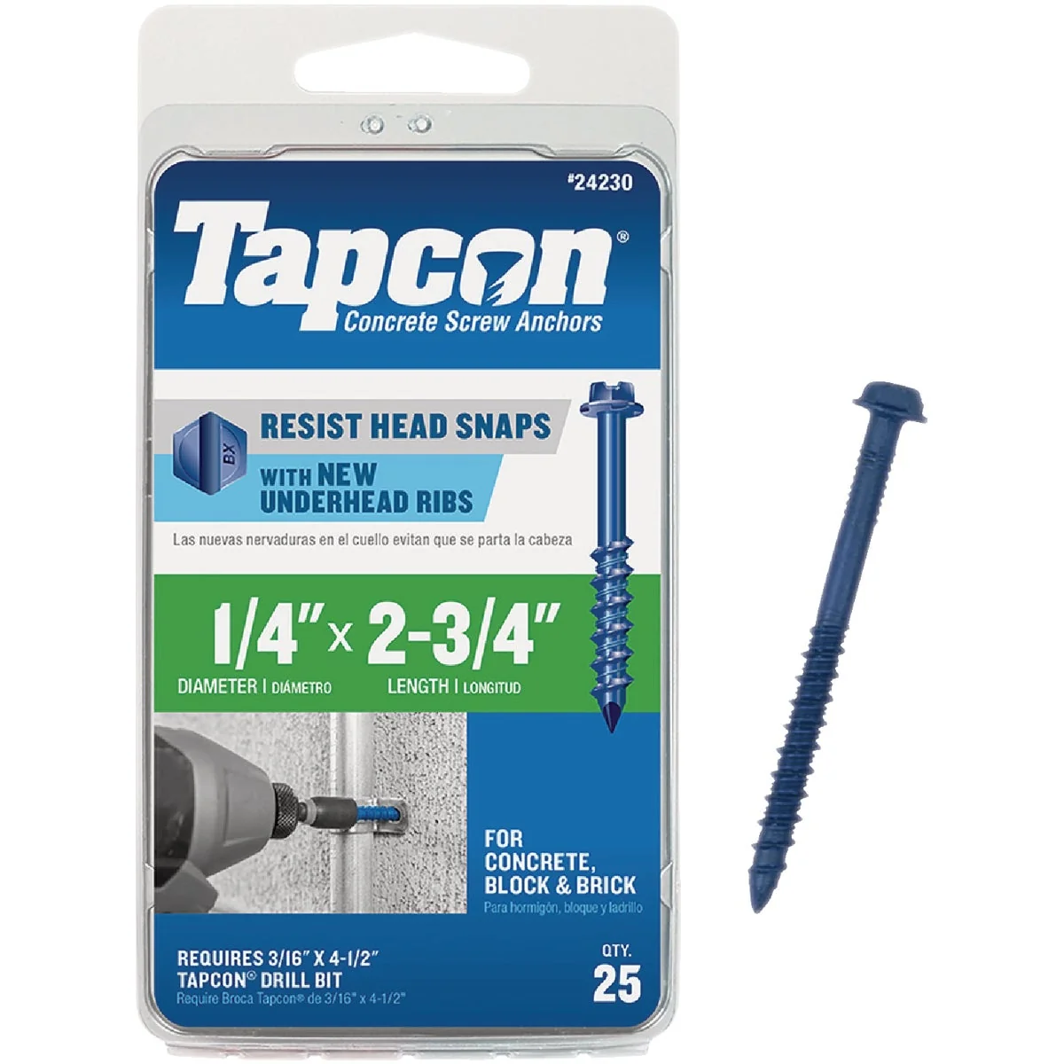 Crafted Tapcon 1 4 In. x 2-3 4 In. Hex Washer Head Concrete Screw Anchors 25 Ct. Relaxed