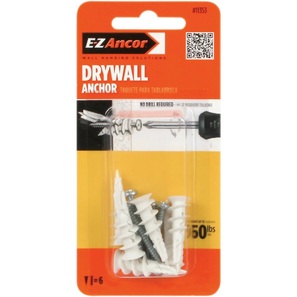 Smooth E-Z Ancor Twist-N-Lock 6 x 1-1 4 In. 50 Lbs. Drywall Anchor 6 Ct. Innovative
