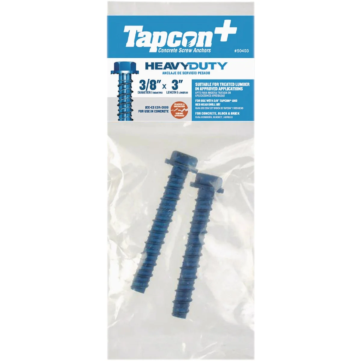 Selected Tapcon 3 8 In. x 3 In. Hex Washer Head Heavy Duty Concrete Screw Anchors 2 Ct. Long-Lasting