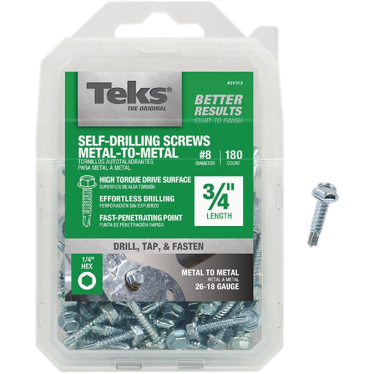 Advanced Teks 8 x 3 4 In. Hex Washer Head Drill Point Metal to Metal Screw 180 Ct. Top-Quality