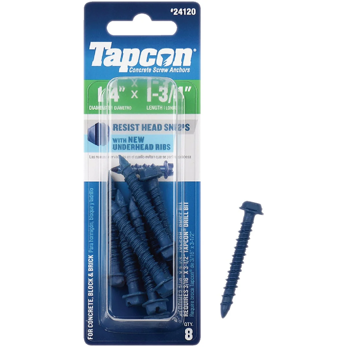 Premium Material Tapcon 1 4 In. x 1-3 4 In. Hex Washer Head Concrete Screw Anchors 8 Ct. Specialty