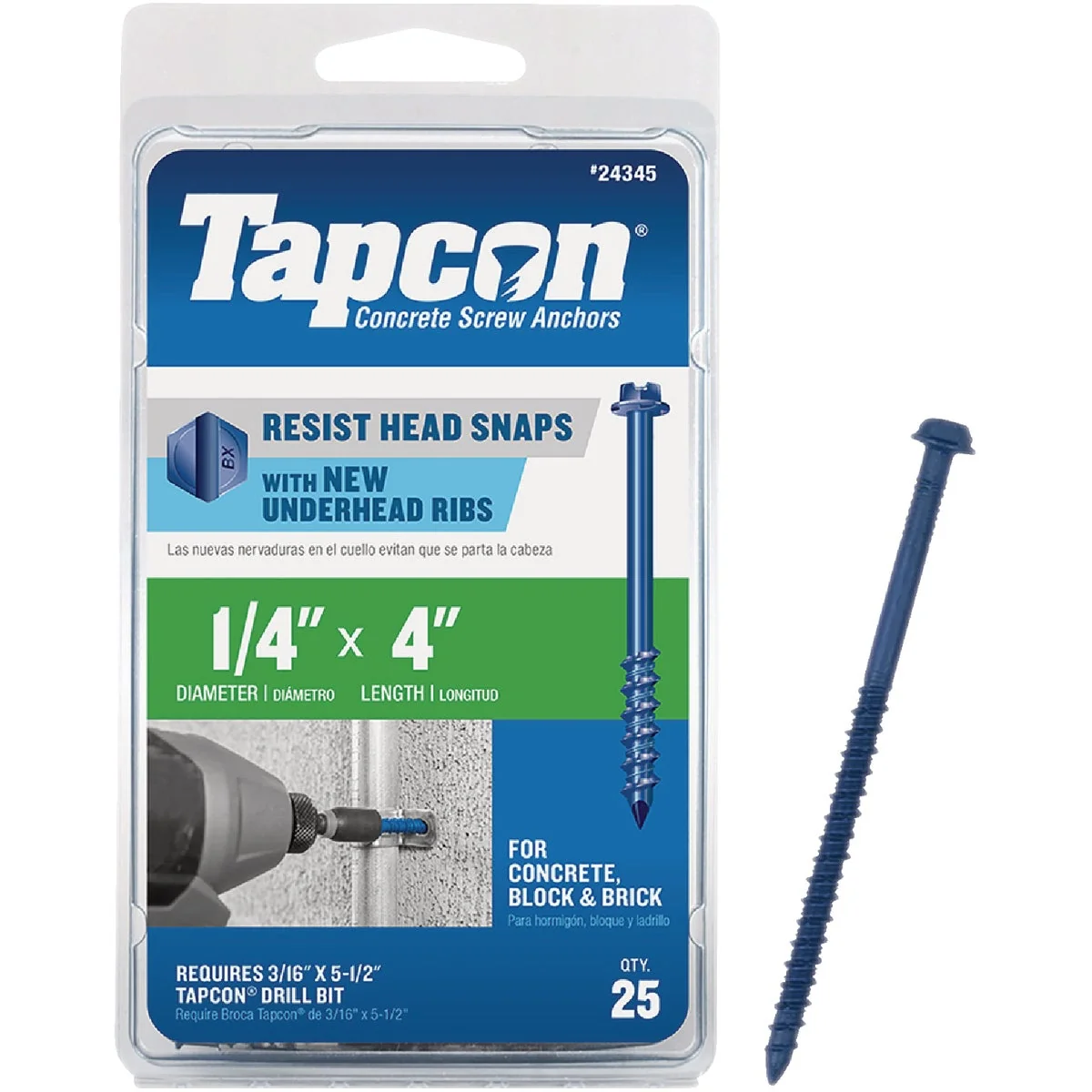 Exclusive Tapcon 1 4 In. x 4 In. Hex Washer Head Concrete Screw Anchors 25 Ct. Refined
