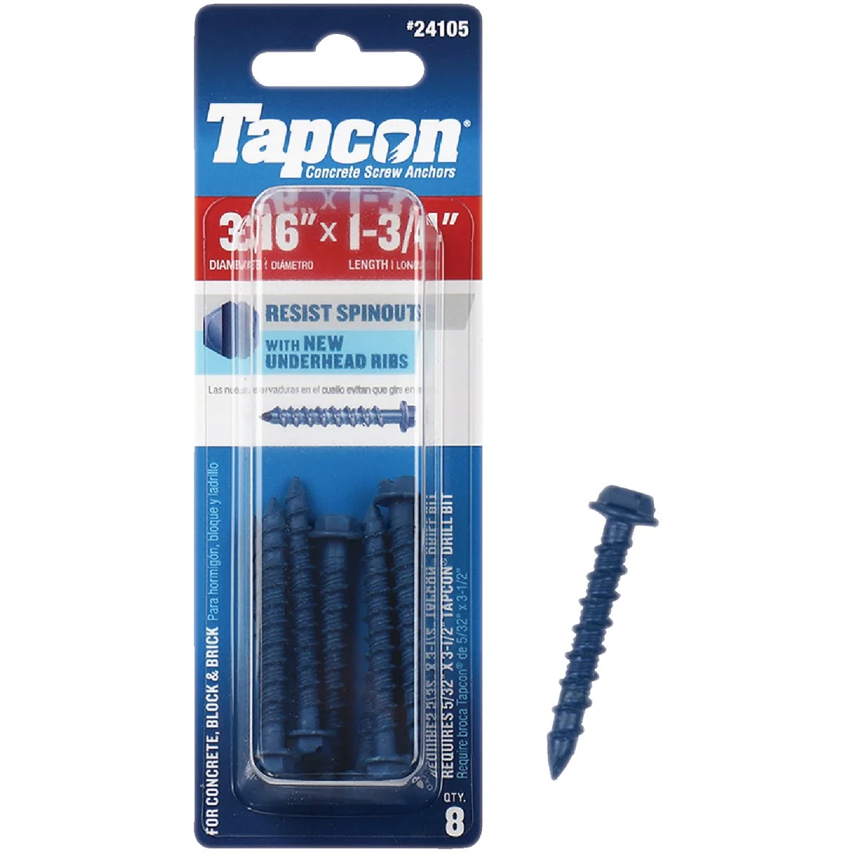 Classic Tapcon 3 16 In. x 1-3 4 In. Hex Washer Head Concrete Screw Anchors 8 Ct. Official