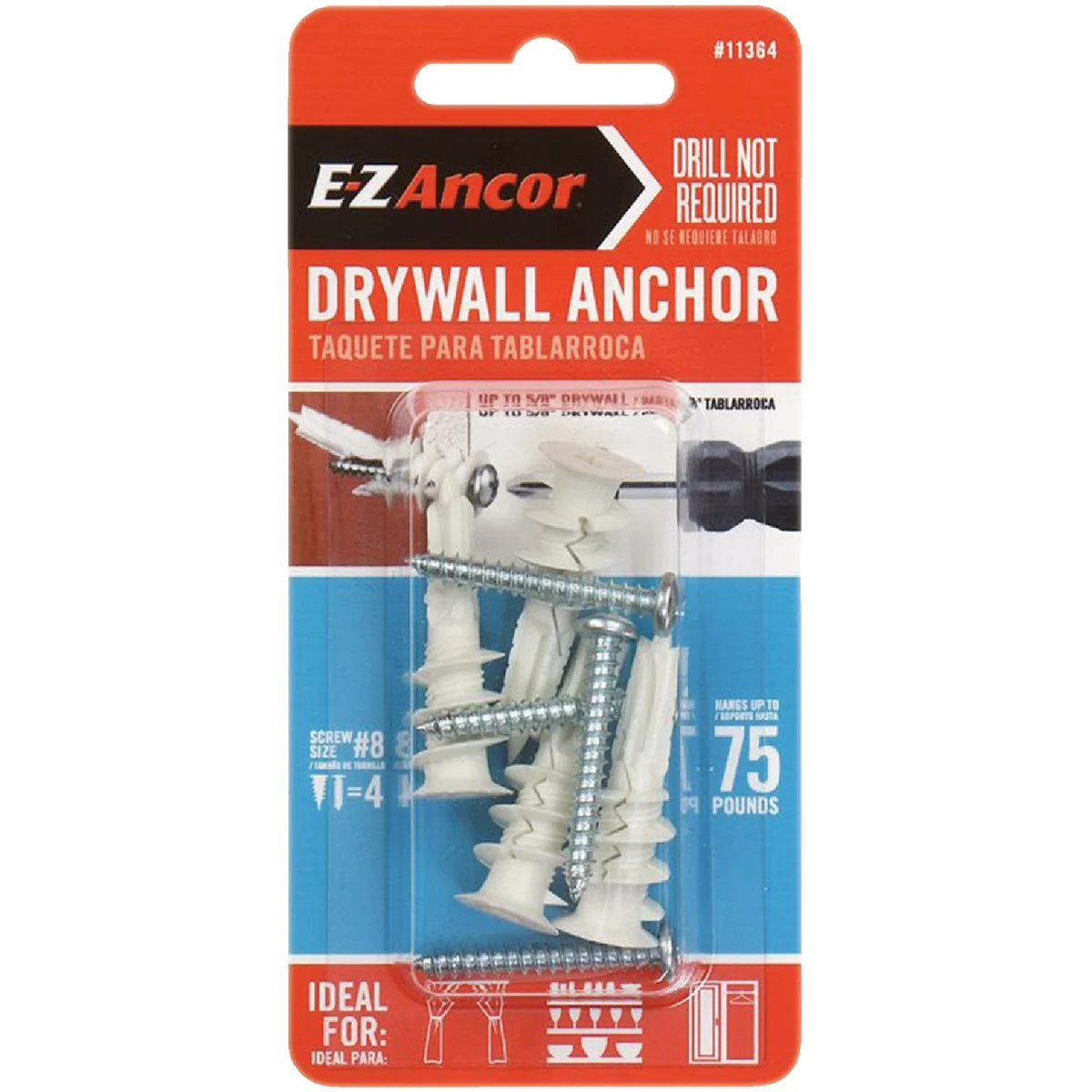 Environmentally Friendly E-Z Ancor Twist-N-Lock 8 x 1-1 4 In. 75 Lbs. Drywall Anchor 4 Ct. Superior