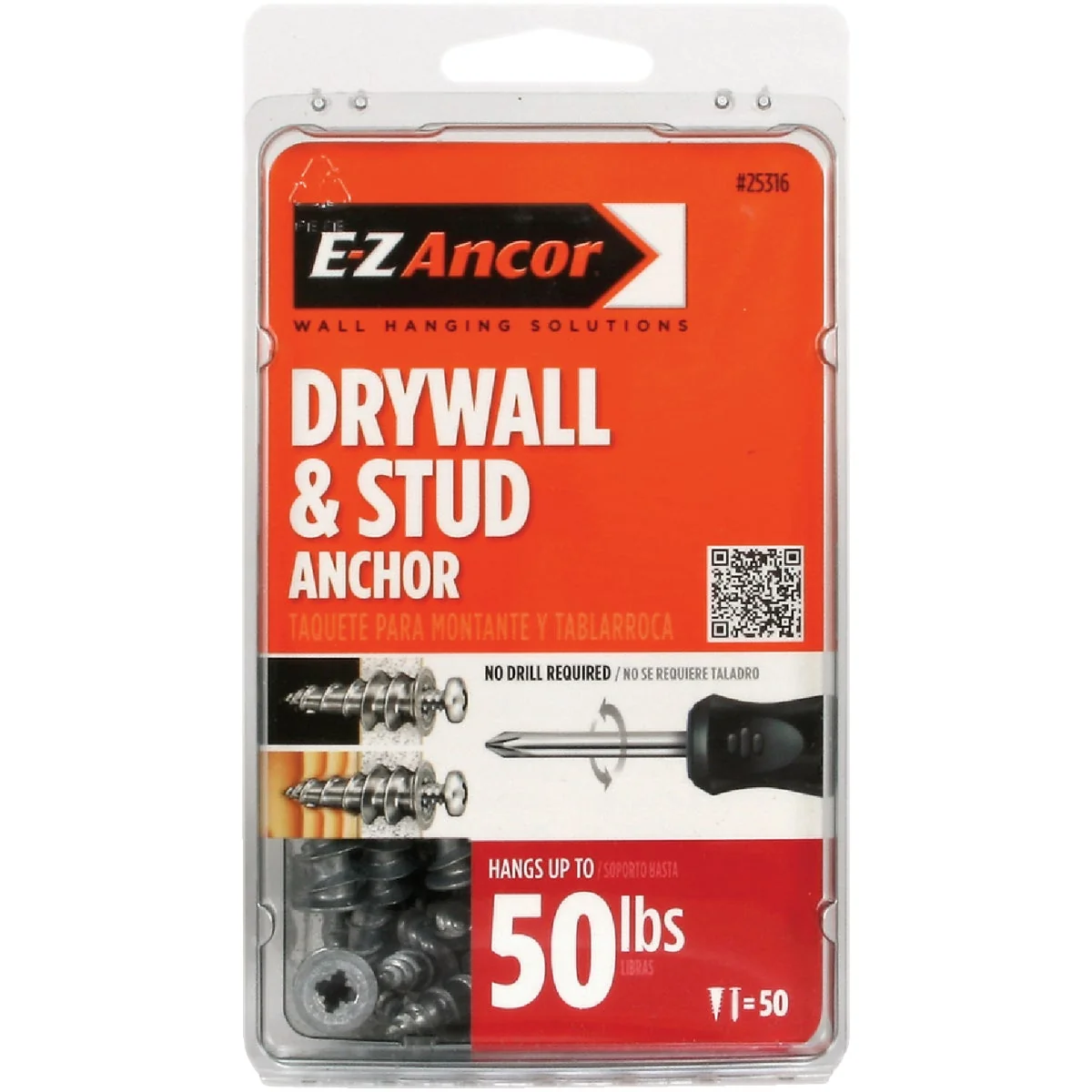 Casual E-Z Ancor Stud Solver 7 x 1-1 4 In. 50 Lbs. Drywall Anchor 50 Ct. Safe