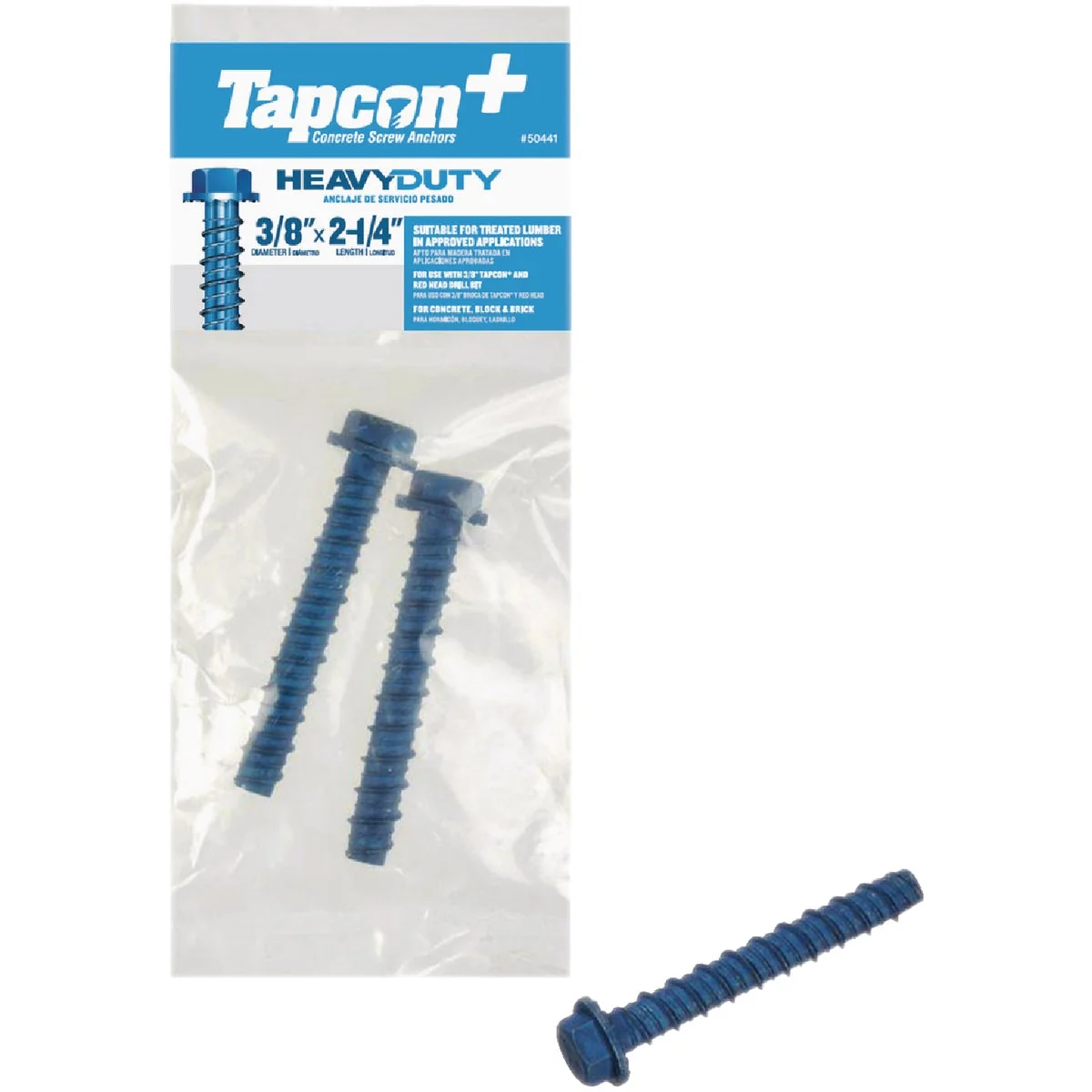 Verified Tapcon 3 8 In. x 2-1 4 In. Hex Washer Head Heavy Duty Concrete Screw Anchors 2 Ct. High-Performance