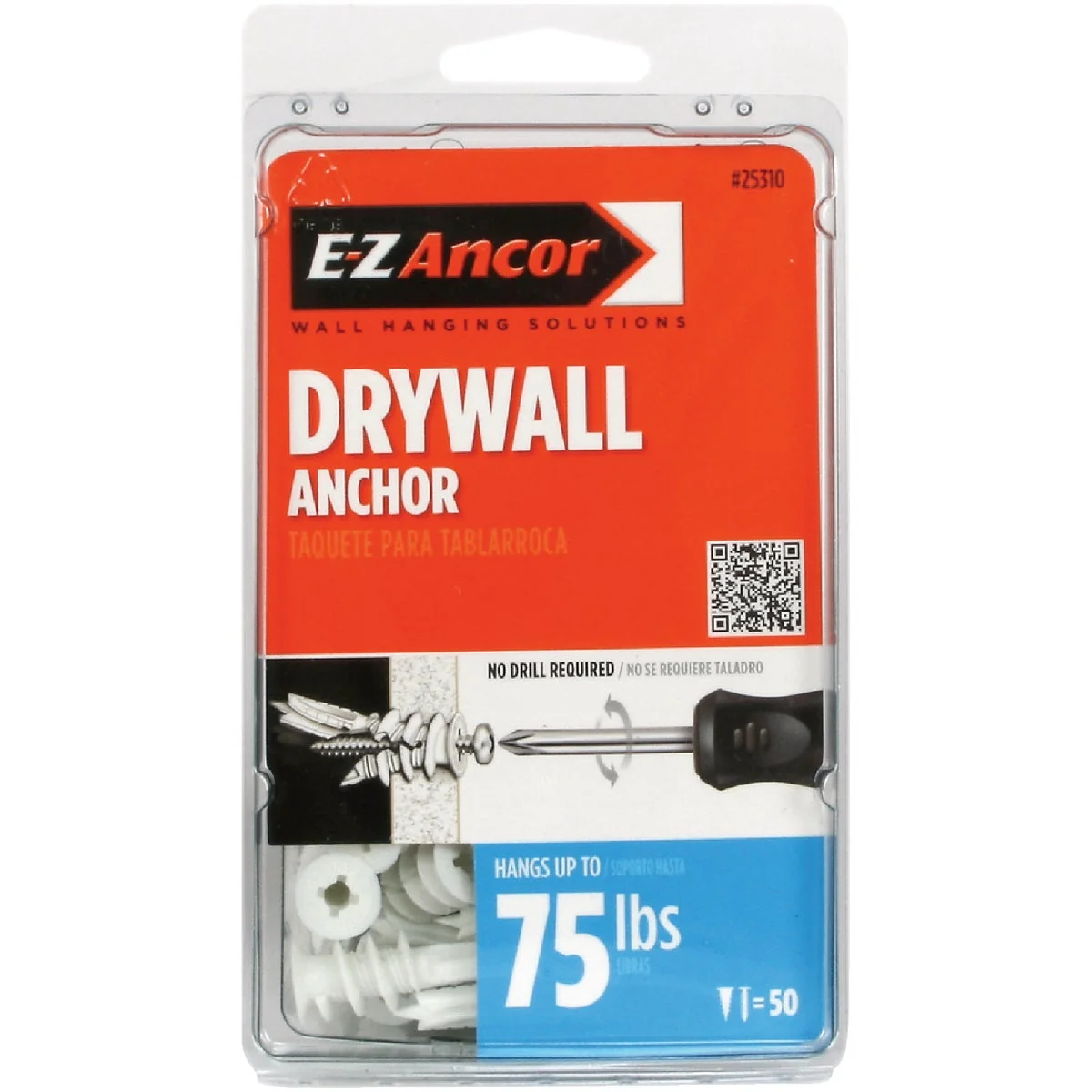 World-Class E-Z Ancor Twist-N-Lock 8 x 1-1 4 In. 75 Lbs. Drywall Anchor 50 Ct. Contemporary