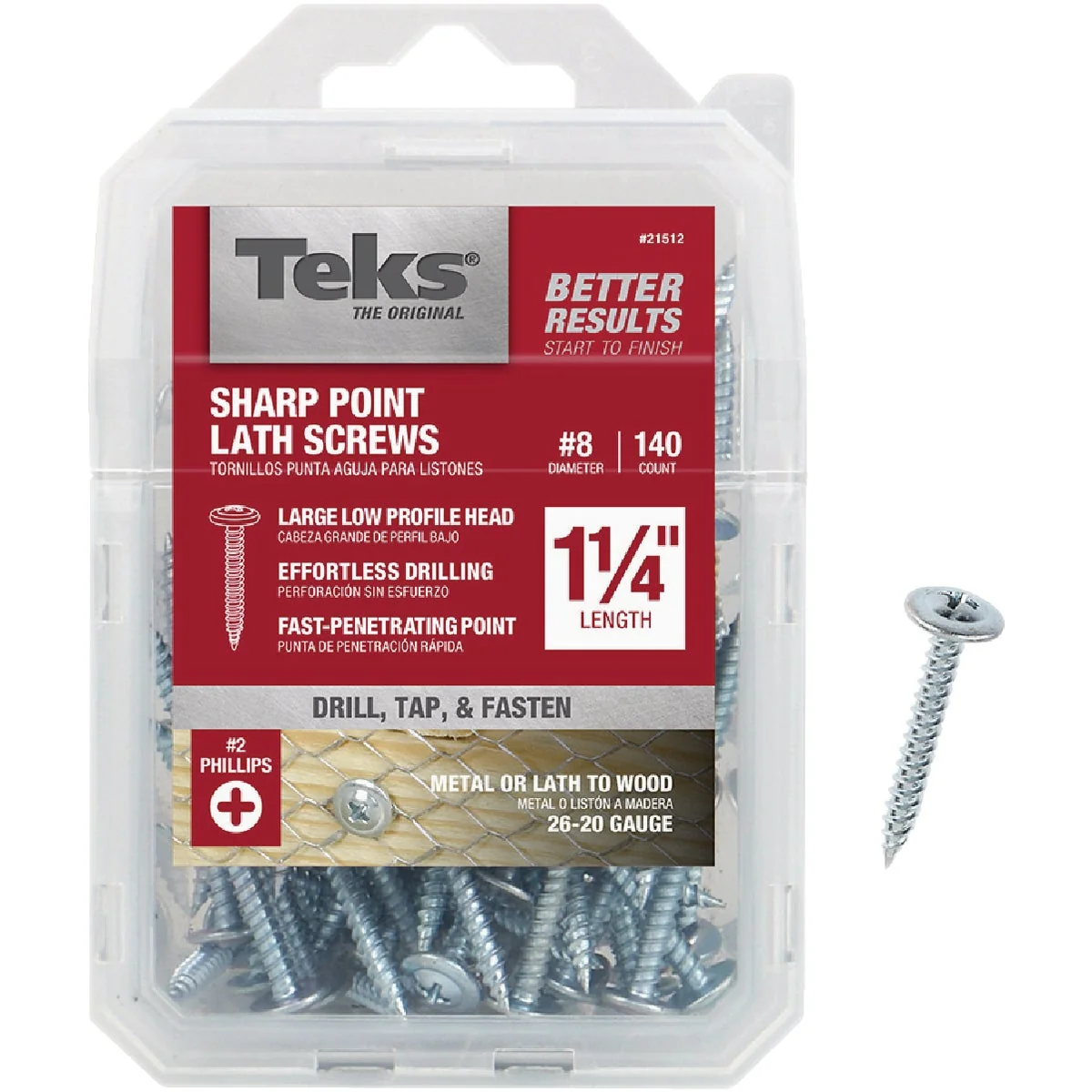 Professional Teks 8 x 1-1 4 In. Modified Truss Head Sharp Point Lath Screw 140 Ct. Pure