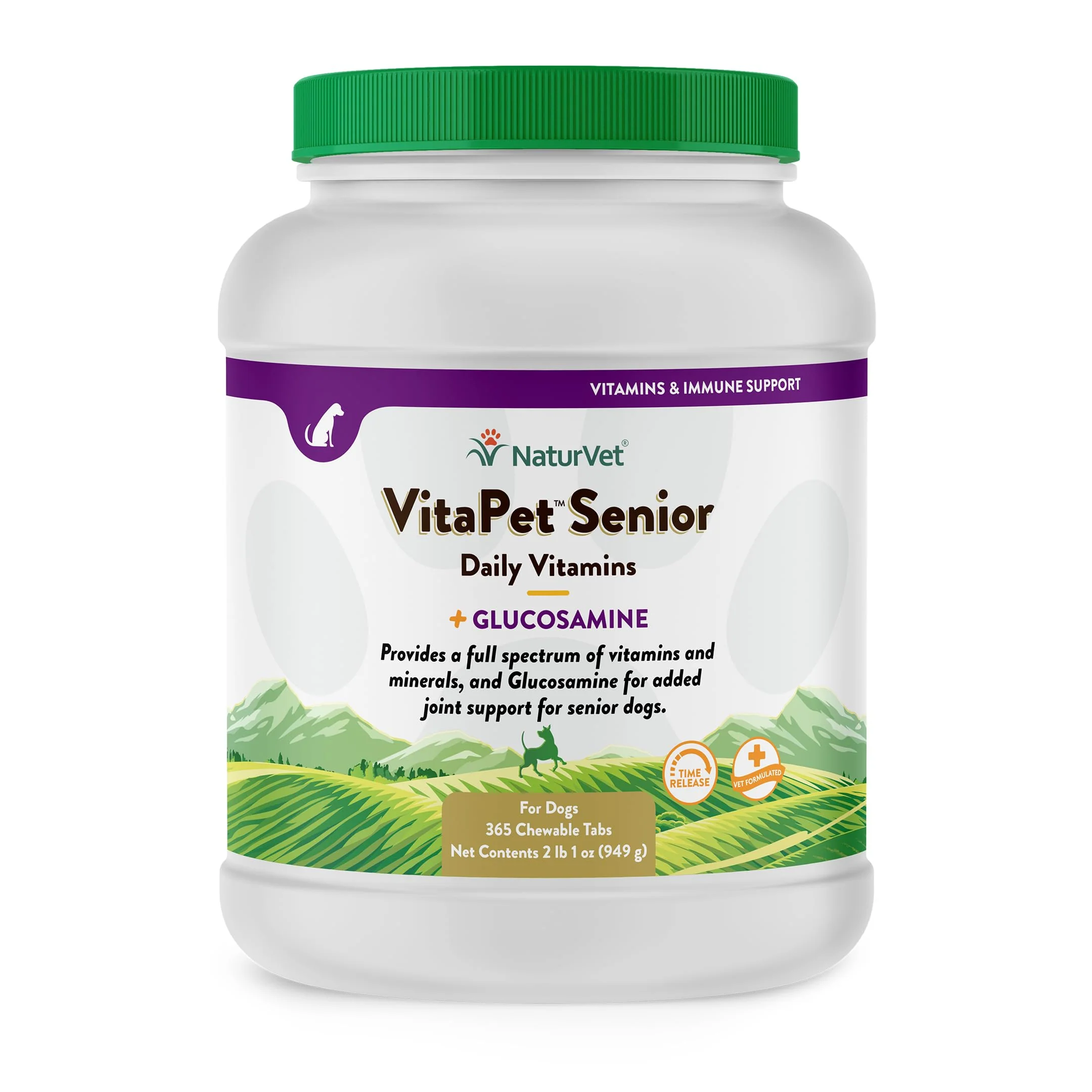 Carefully Designed NaturVet VitaPet Senior Daily Vitamins for Dogs with Glucosamine – Full Spectrum Joint Support Healthy