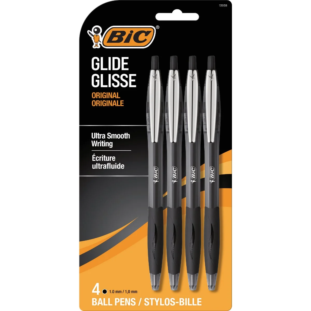 Stylish BIC Glide Medium Point Black Ball Pen 4-Pack Long-Lasting