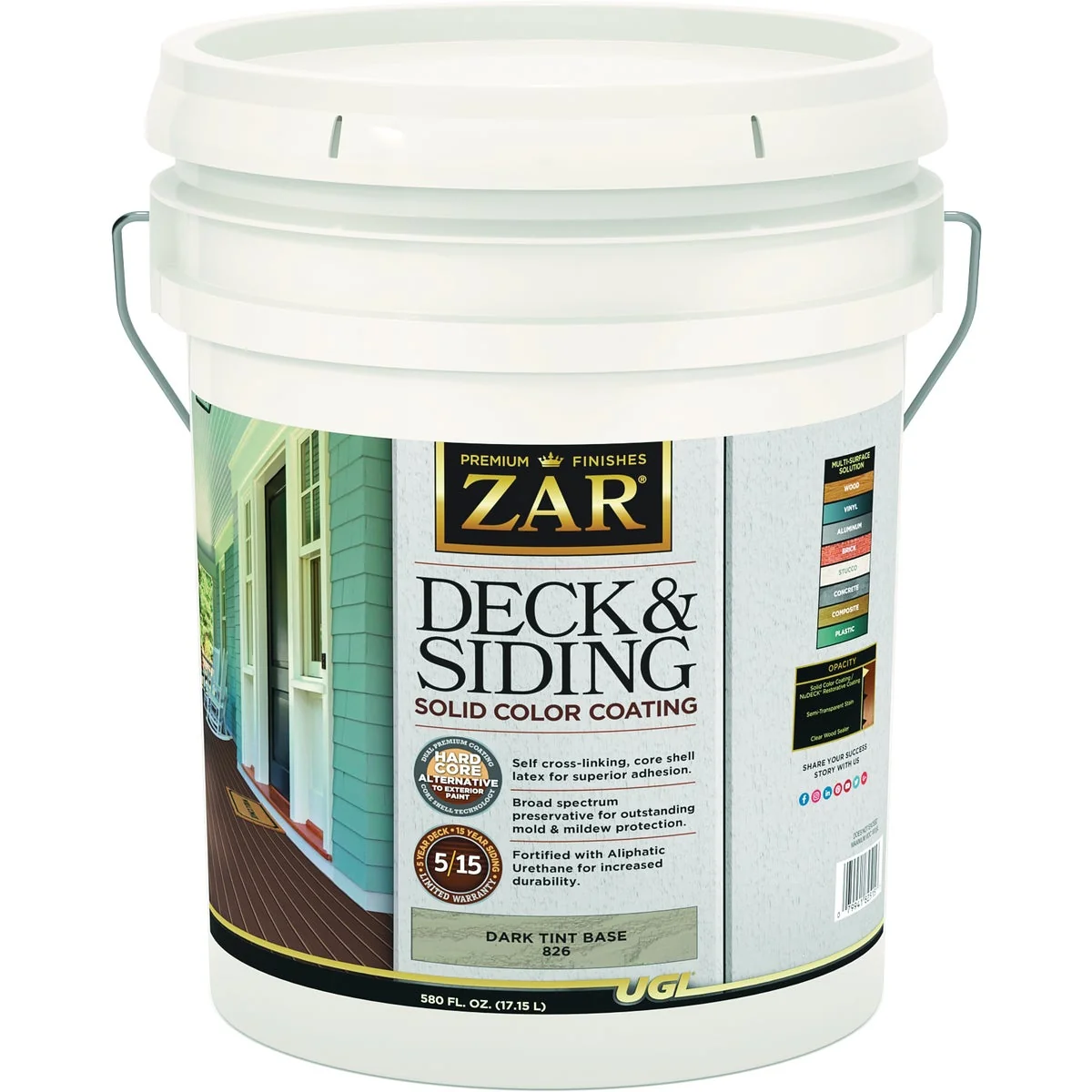 World-Class ZAR Solid Deck Siding Coating Dark Tint Base 5 Gal. Effective