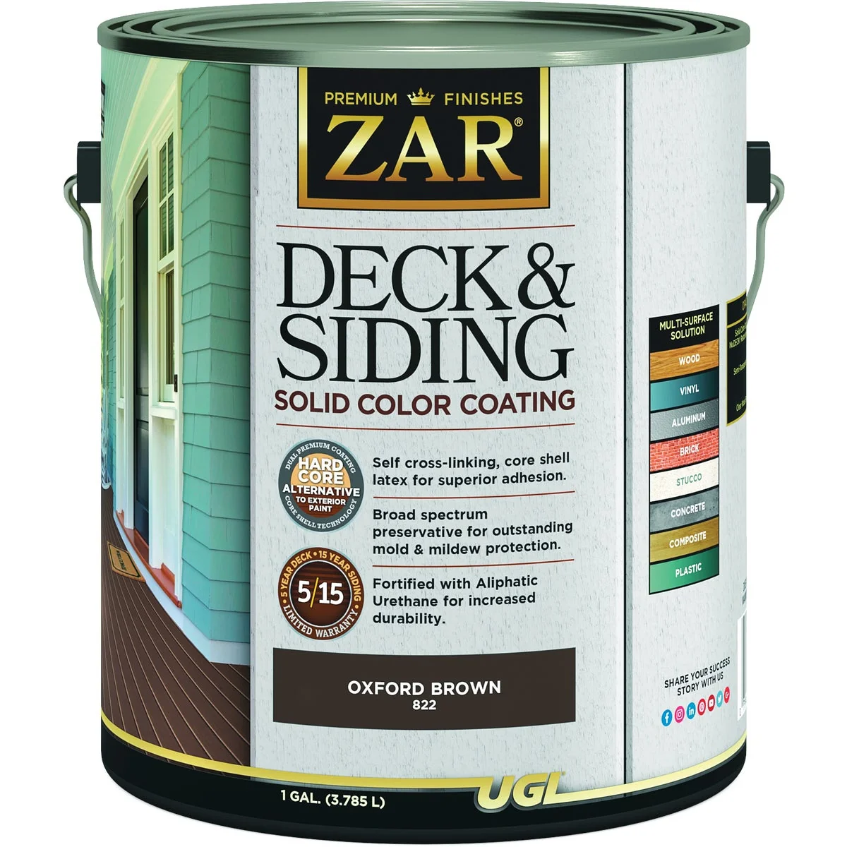Crafted ZAR Solid Deck Siding Coating Oxford Brown 1 Gal. Genuine