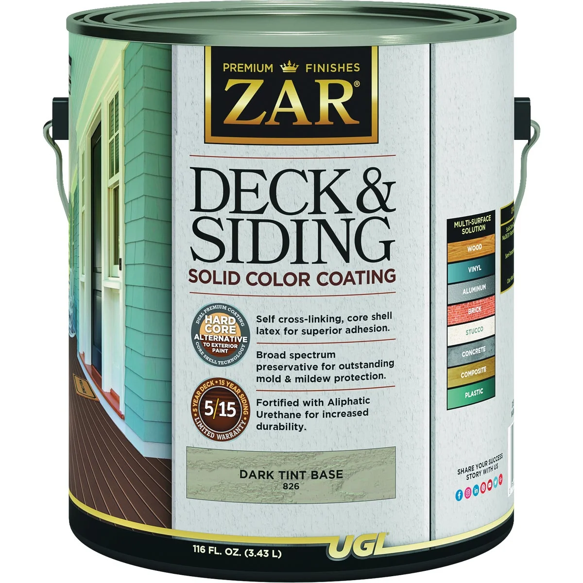Eco-Friendly ZAR Solid Deck Siding Coating Dark Tint Base 1 Gal. Fashionable