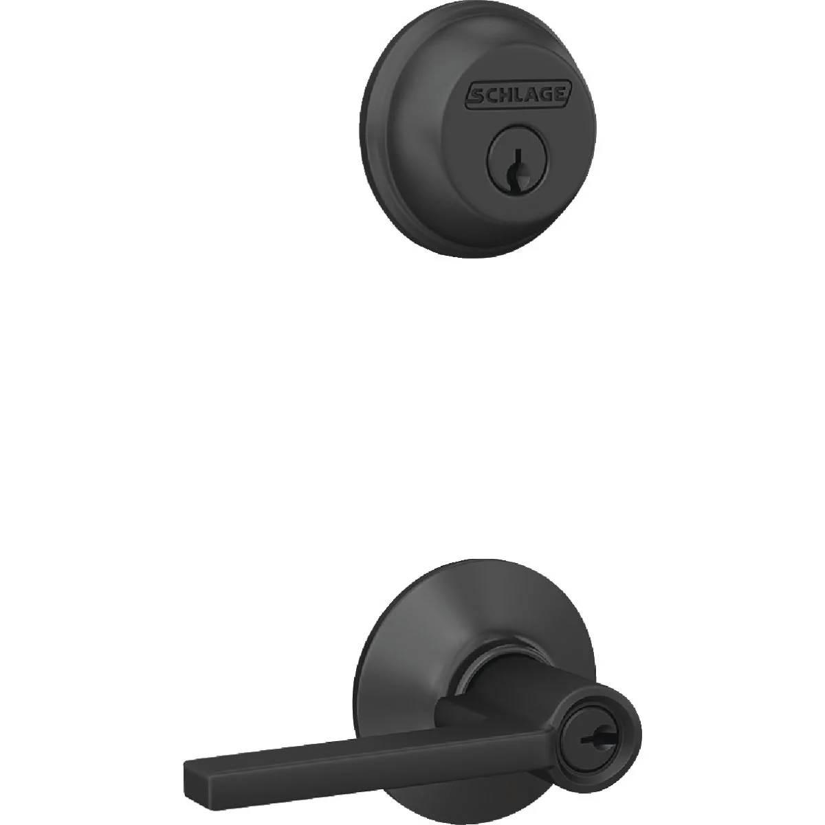 Prestigious Schlage Matte Black Single Cylinder Deadbolt Keyed Entry Latitude Lever Combo Next-Generation