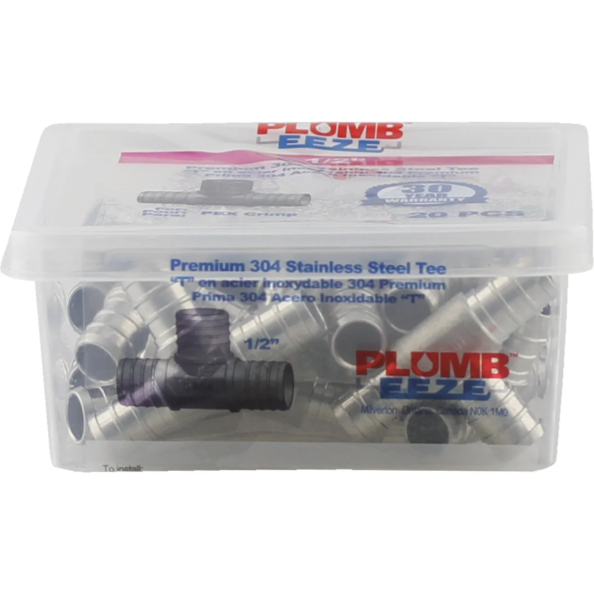 Modern PlumbEeze 1 2 In. Stainless Steel PEX Tee 20-Pack Original