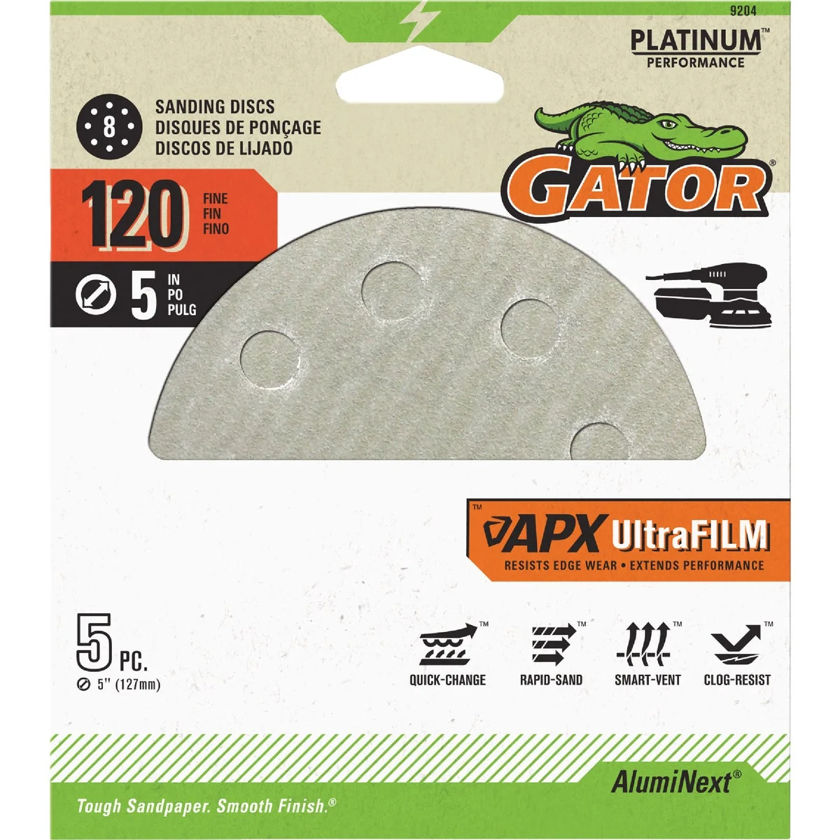 Trendy Gator Blade 5 In. 120-Grit 8-Hole Pattern Vented Sanding Disc with Hook Loop Backing 5-Pack Proven