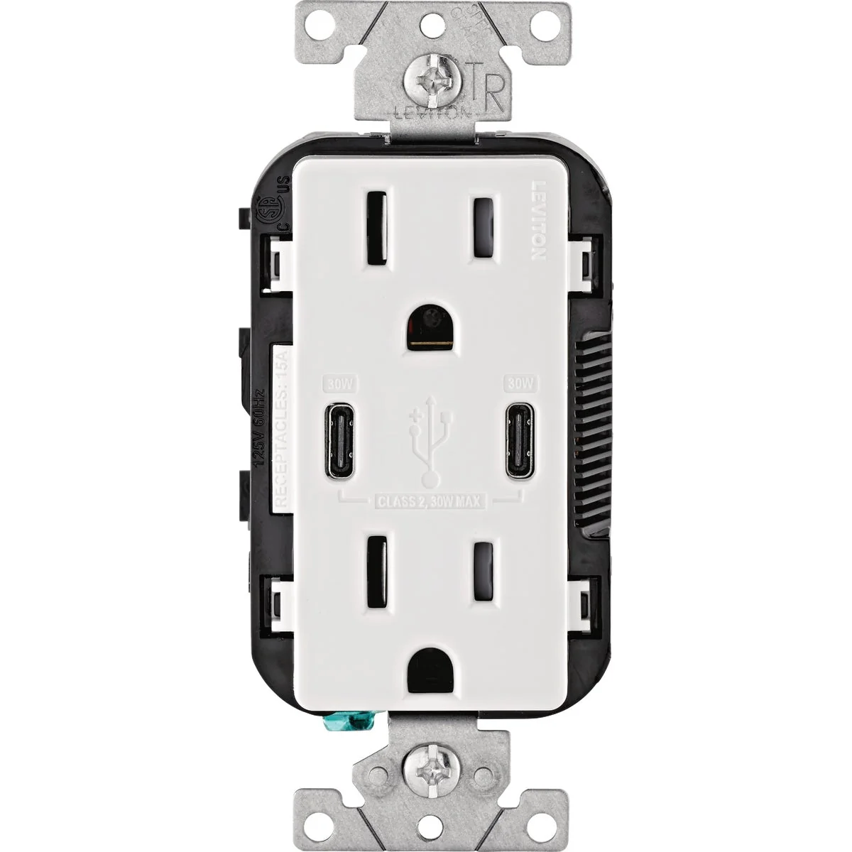Selected Leviton 15A White 2-Port USB Charging Outlet with 5-15R Tamper-Resistant Duplex Outlet Original