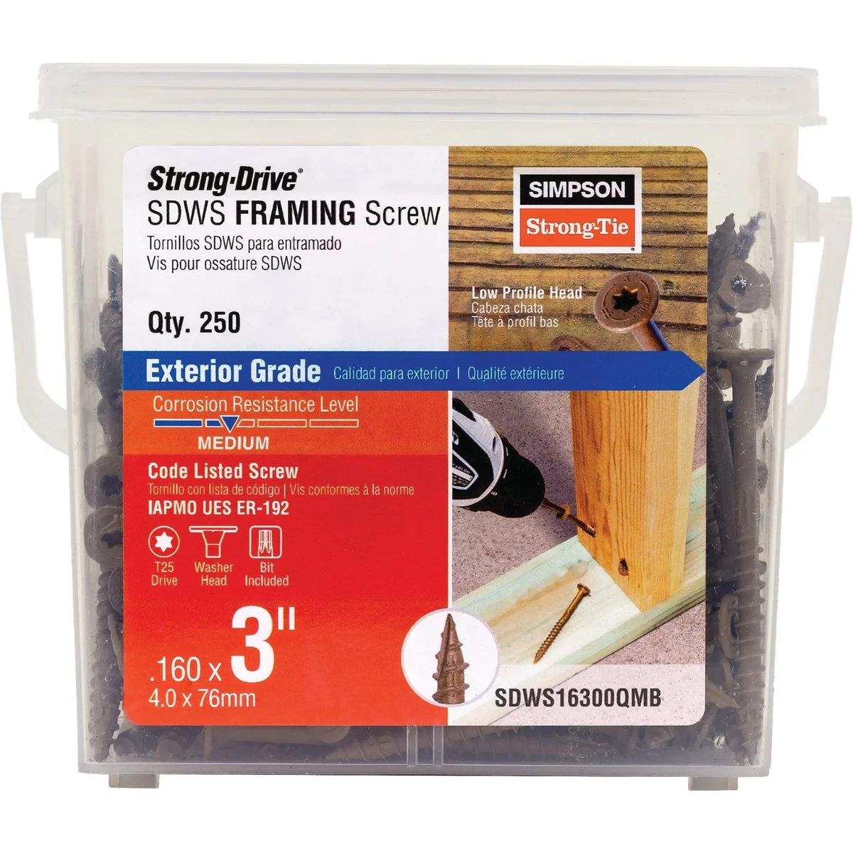 Original Design Simpson Strong-Tie Strong-Drive SDWS Quik Guard 0.160 In. x 3 In. T25 Framing Screw Tan 250 Ct. Certified