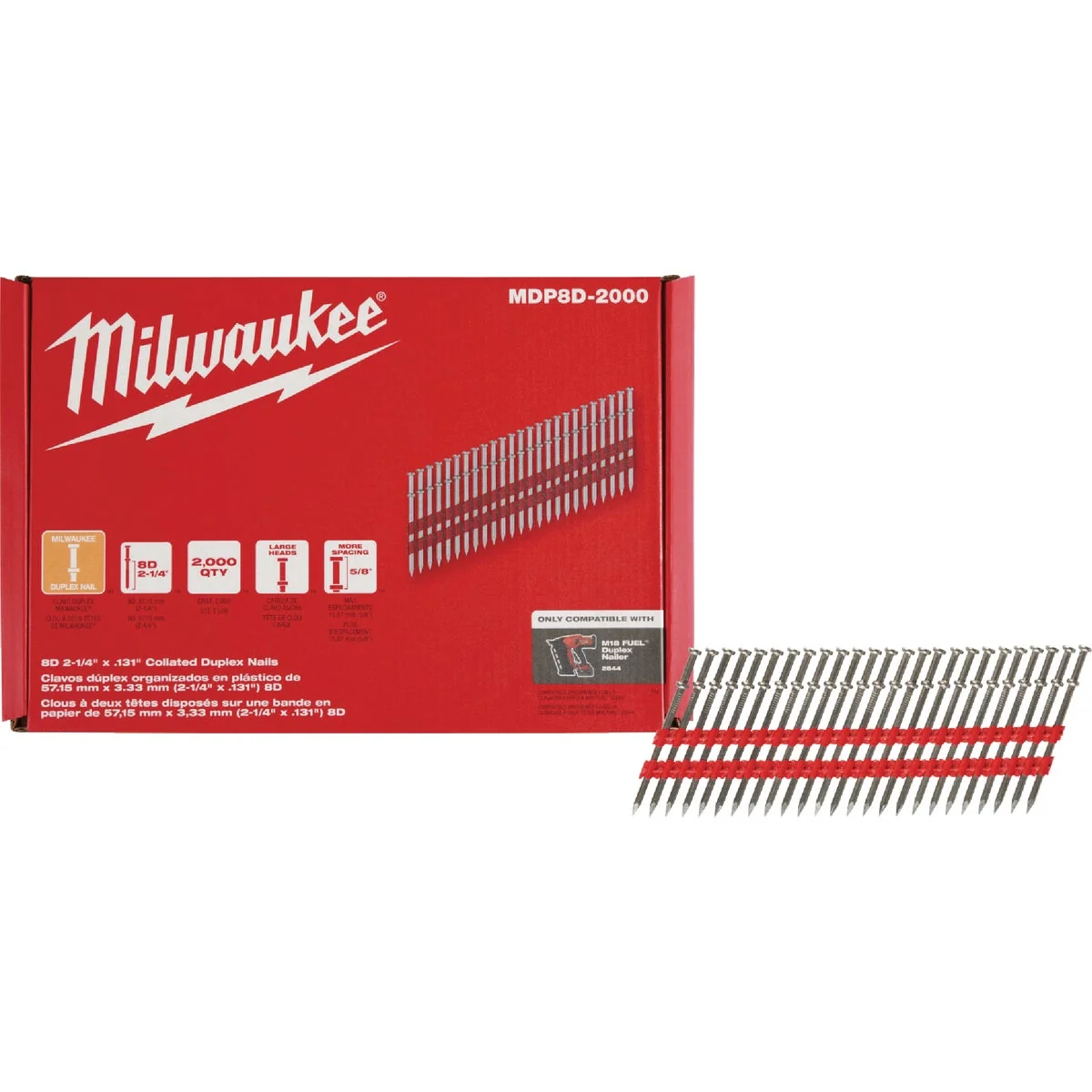 Premium Material Milwaukee 2-1 4 In. x 0.131 In. Collated Duplex Framing Nails 2000 Ct. Expertly Made