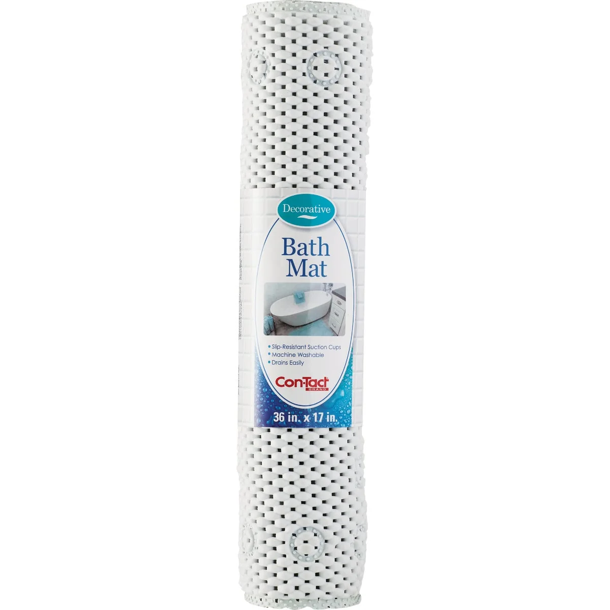 Convenient ConTact 17 In. x 36 In. White Bath Mat with Grip Easy-to-Use