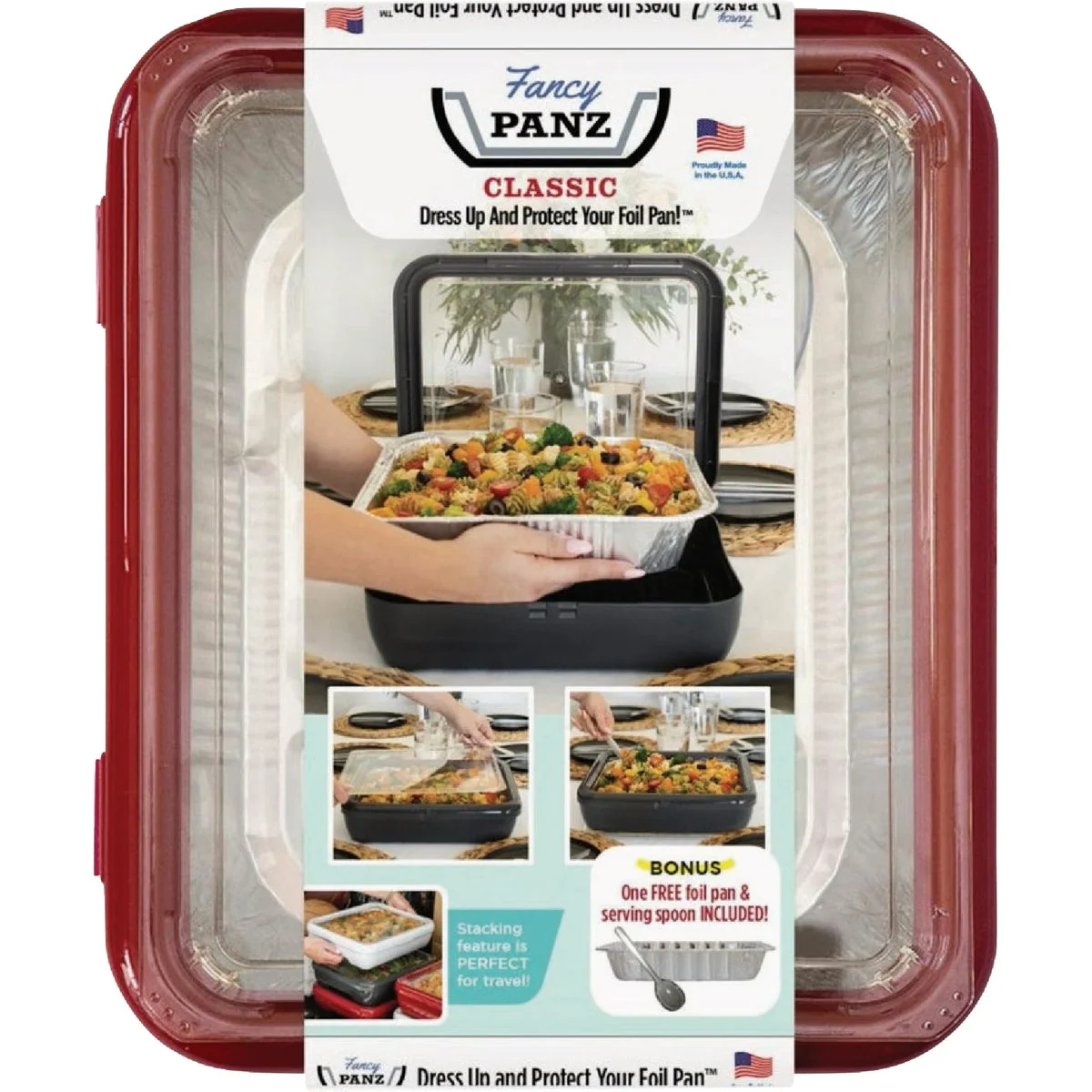 Fine Crafted Fancy Panz Classic Red Baking Carrier with Foil Pan and Serving Spoon Unique