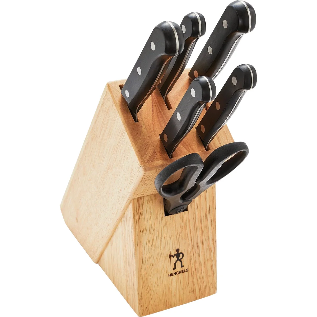 Relaxed J. A. Henckels International Solution 7-Piece Knife Natural Wood Block Set User-Friendly
