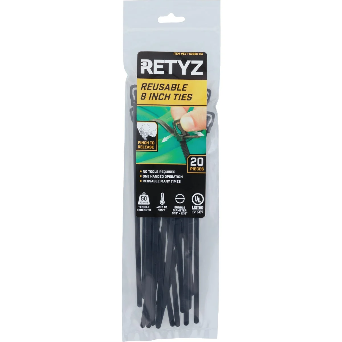 Advanced RETYZ EveryTie 8 In. Black Releasable Tie 20-Pack Optimized