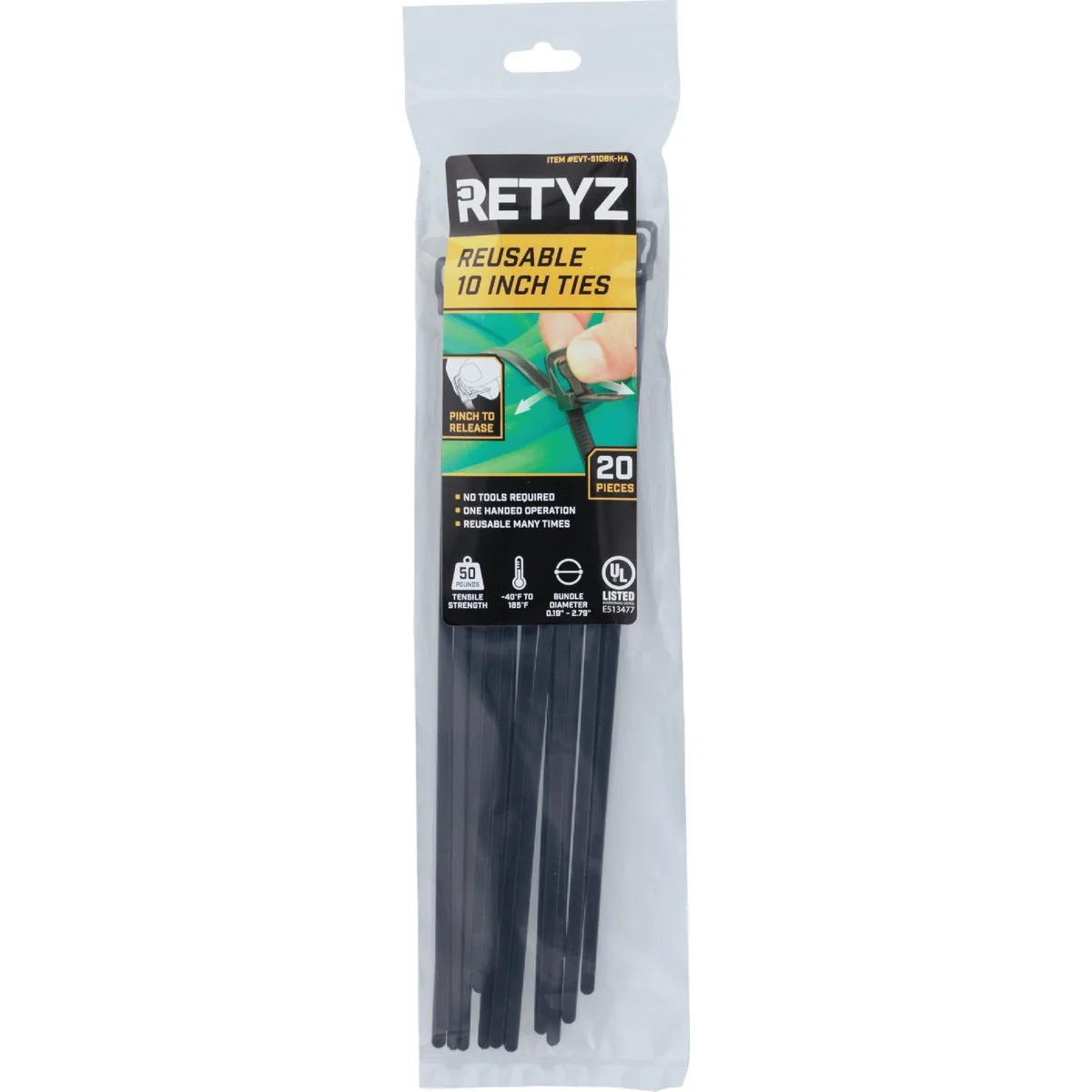 Verified RETYZ EveryTie 10 In. Black Releasable Tie 20-Pack Minimalist