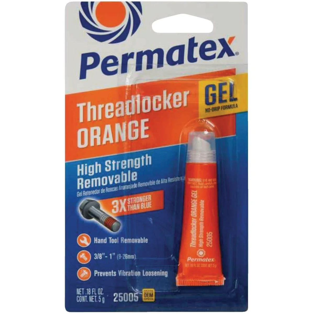 Refined Permatex High Strength 0.2 Oz. 5G Orange Threadlocker Gel Long-Lasting